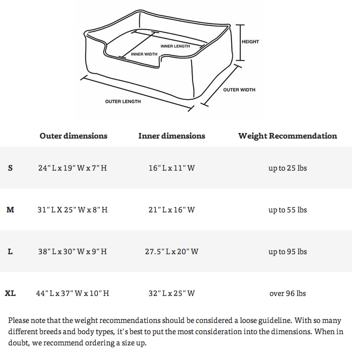 Dog Lounge Bed Sizing Chart Absolutely Animals Ltd