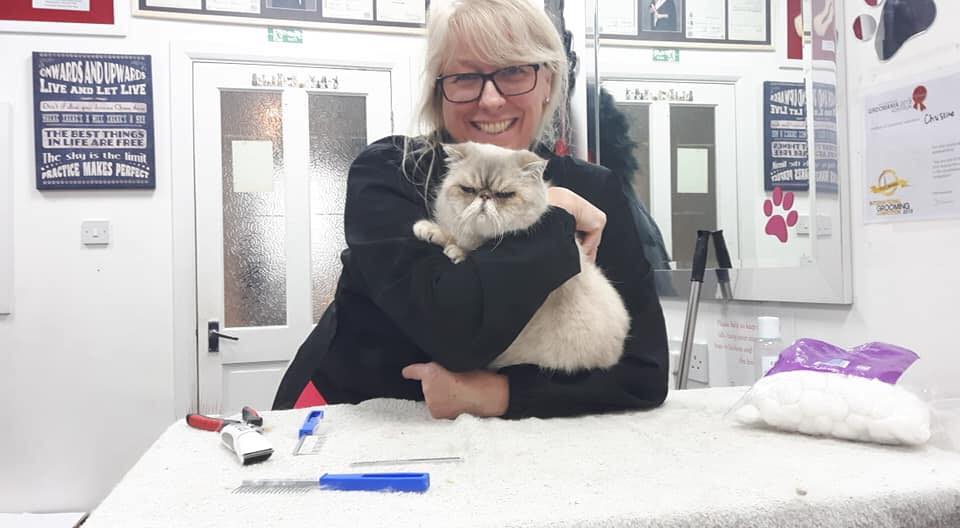 Lady with cat after grooming, Absolutely Animals