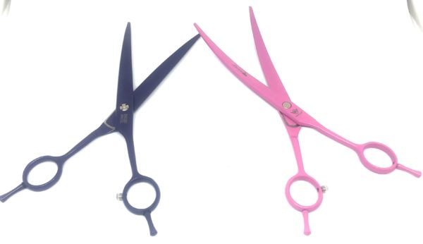 Pink & Blue Curved, Right handed scissors