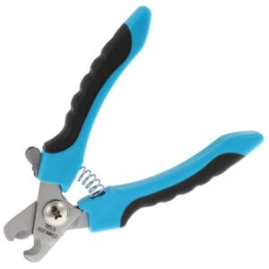 Professional dog nail clippers with blue and black easy-grip handles